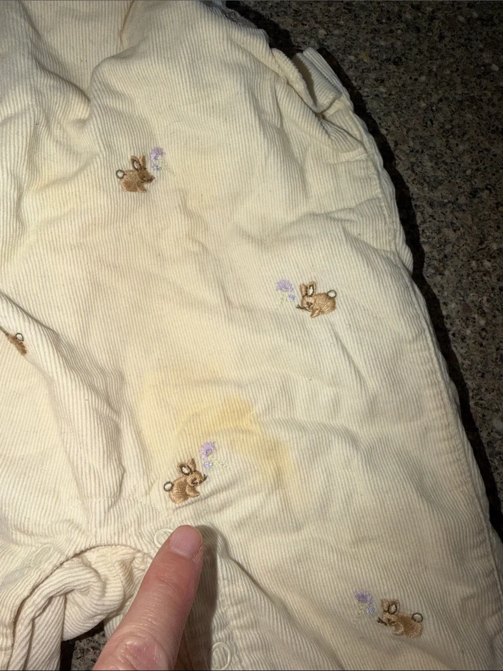 Gymboree Y2k Cream Corduroy Overalls with Bunny Embroidery